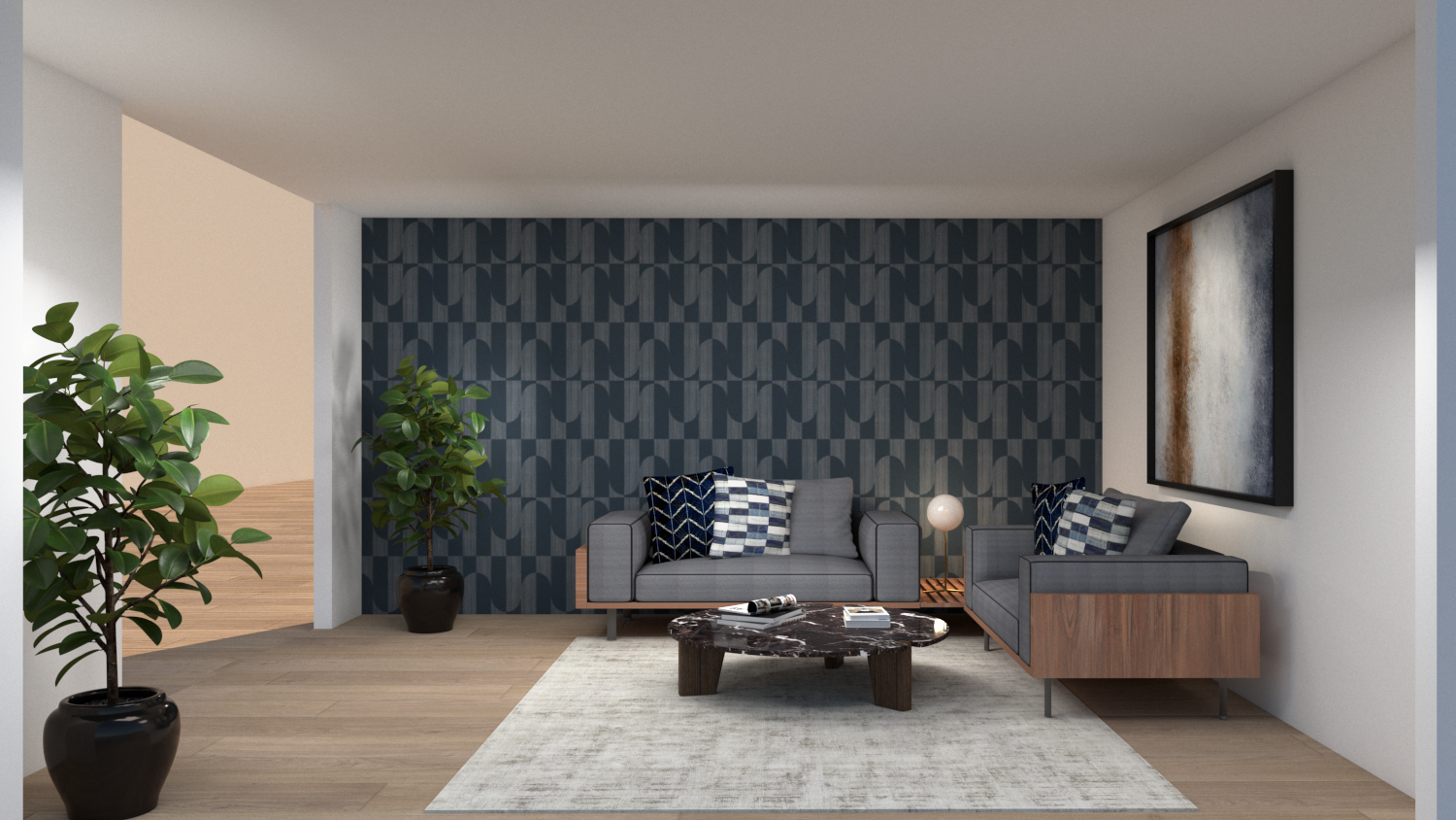 3D render with arched reading nooks