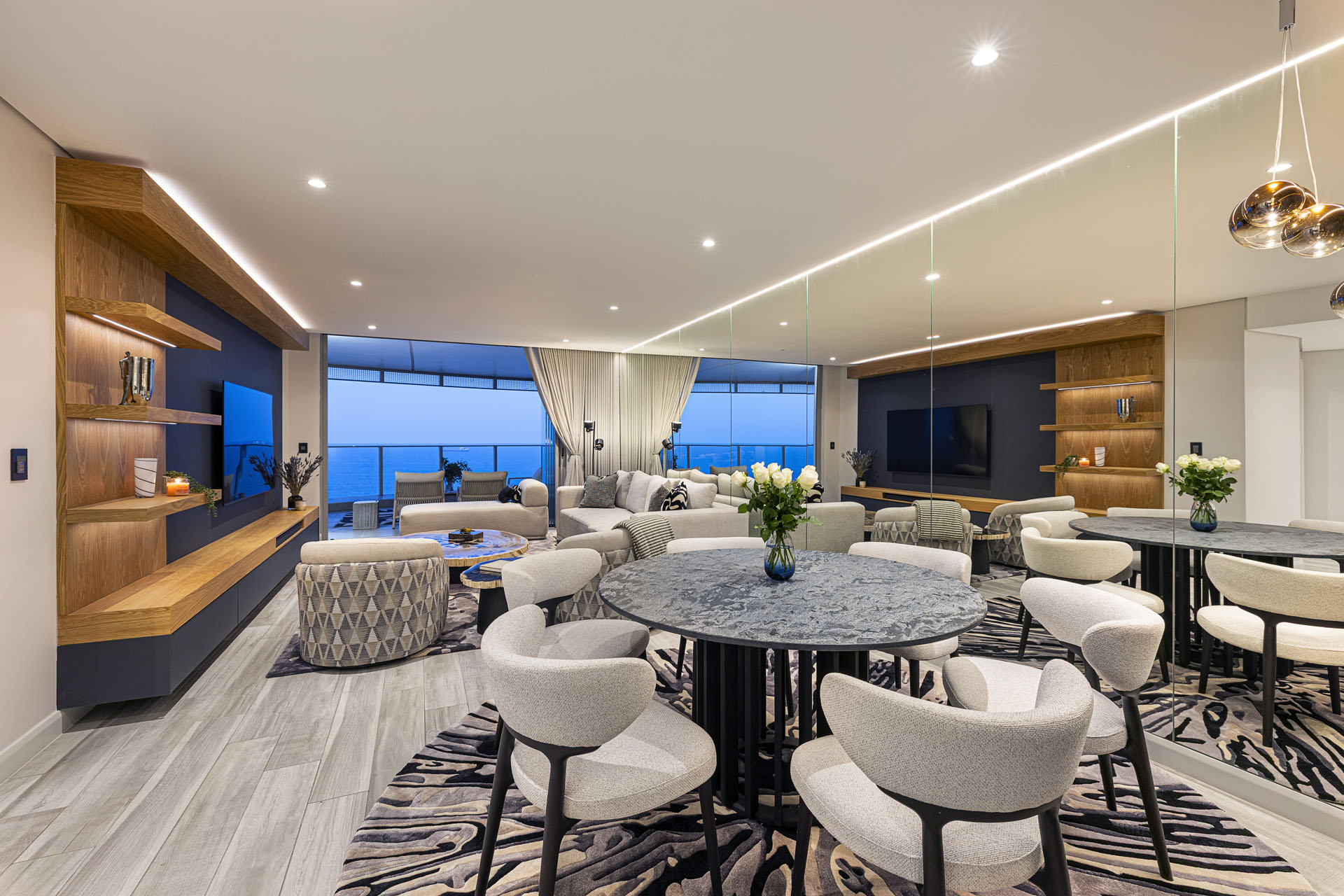 Living area with custom joinery and ocean views