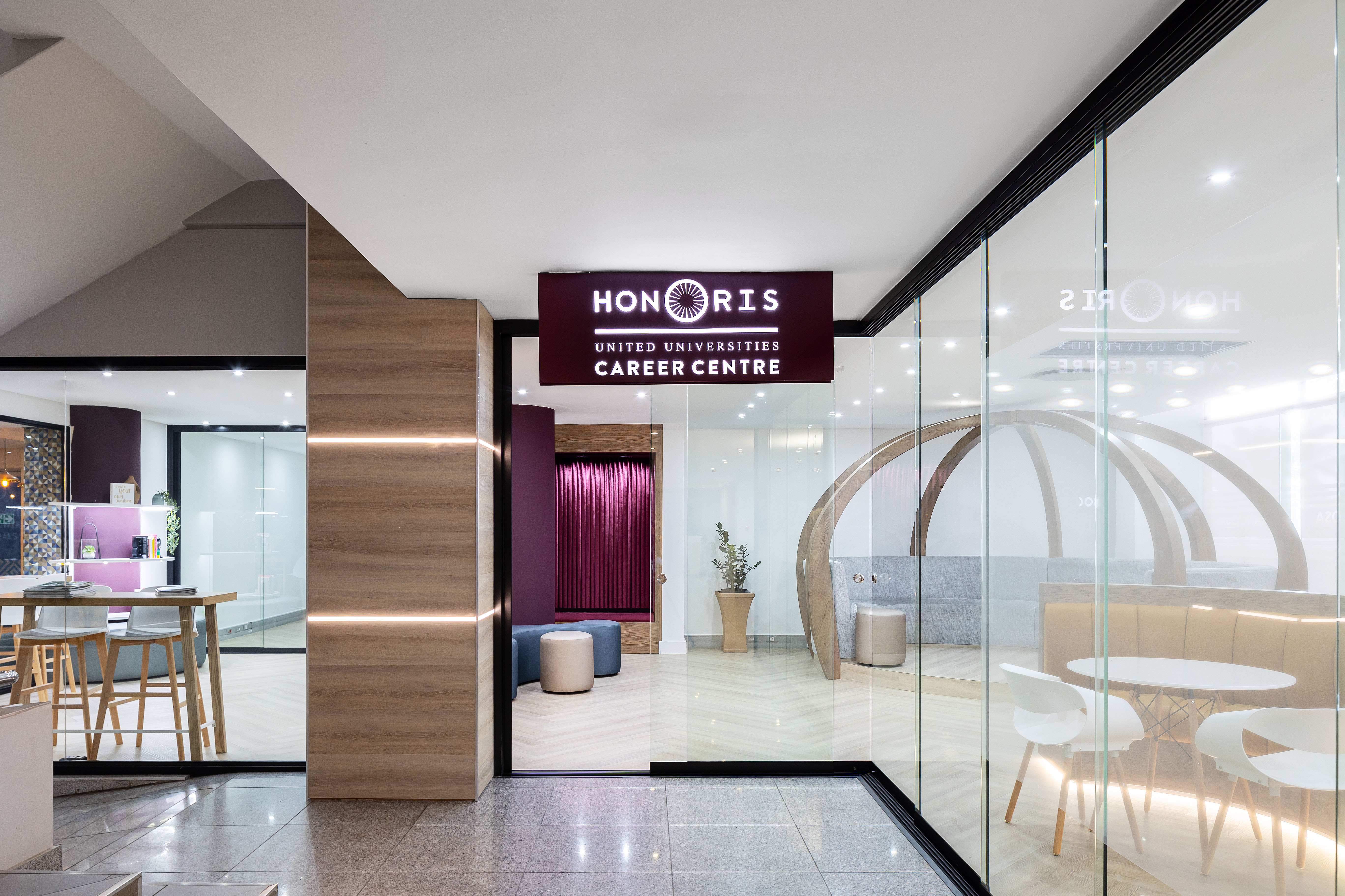 Corridor with branded wall graphics