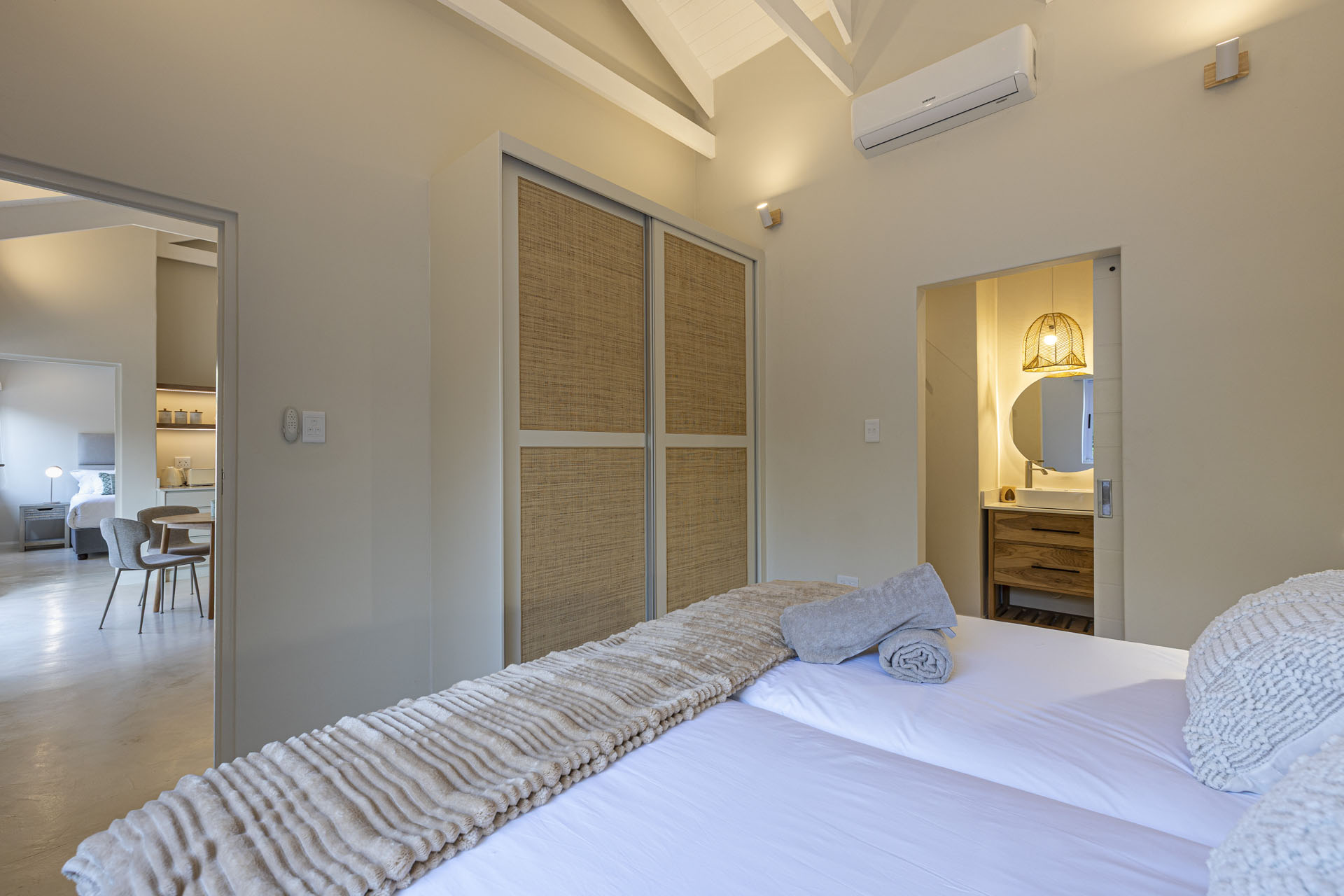 Bedroom with warm coastal palette