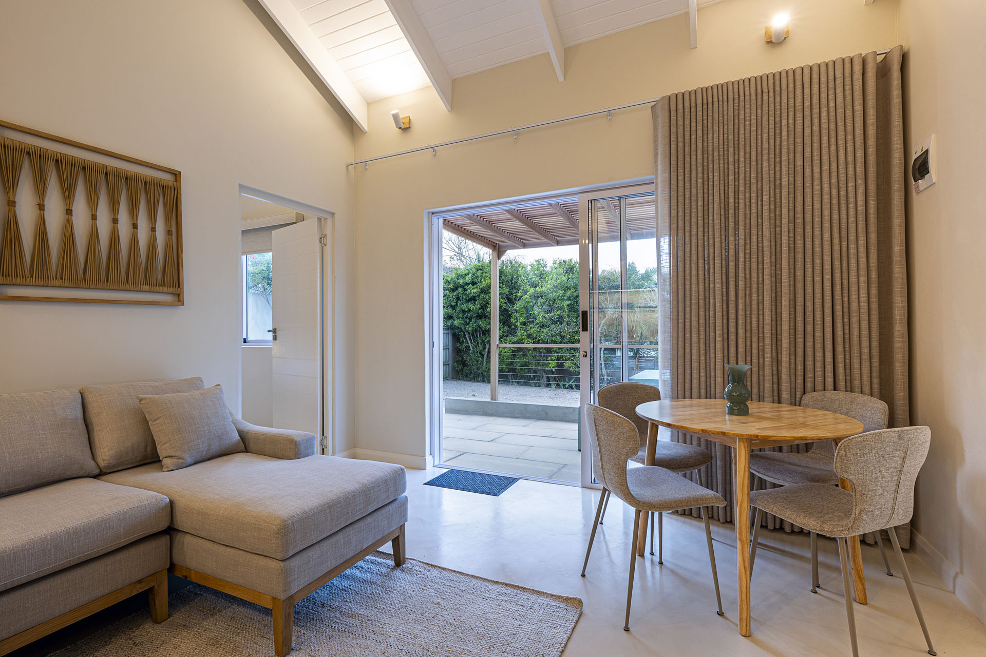 Dining area with ocean-inspired styling